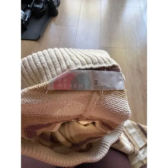 Free People Vista Sweater Set Beige Stripe Knit Tank & Pants